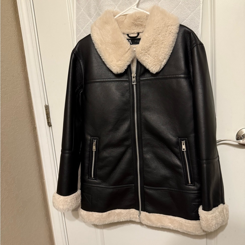 Zara Faux Leather Shearling Jacket
